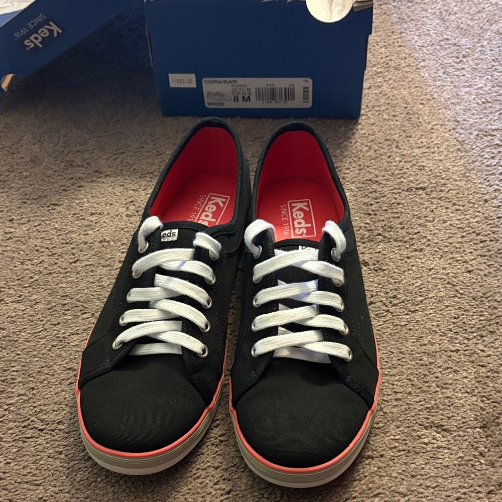 Keds Black Canvas Sneakers with Coral Accent